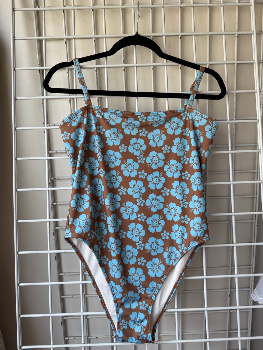 Emma on Holiday Floral One-Piece Swimsuit in Brown and Light Blue Size Large